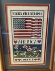 Handmade Framed Stars And Stripes Crosstitch Art Patriotic 10 X 14