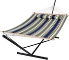 Double Hammock Quilted Fabric 12 Ft Stand Outdoor Patio Blue aqua
