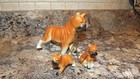 Vtg Japan Ceramic Porcelain Standing Boxer Dog With Puppies On Chain Figurines