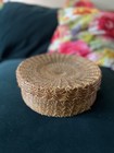 Handwoven Vintage Hand Coiled Pine Needle Basket Round 9 5    W  Lid Boho Folk Art