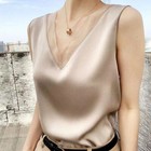Elegant Women s Sleeveless V-neck Silk Vest Camisole T-shirt Top Shirt-