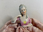 Vintage Marie Antoinette Porcelain Victorian Pin Cushion Half Doll Pink Gown