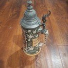 Vintage German Beer Stein Pewter Lid Ceramic