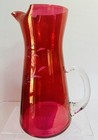 Vtg Federal Cranberry Glass Pitcher Set  6 Glasses  floral Etched beautiful 