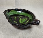 Vtg Patamban Swan Leaf Pottery Dish Crimped Edge Green Red Ware Mexican Folk Art