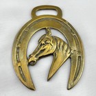 Brass Horse Medallion Antique Mare Filly Quarter Horseshoe Head Frame Harness