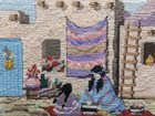 Native American Women At Work Needlepoint Picture Southwestern Pueblo Signed 