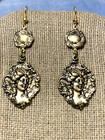 New Item beautiful Handcraft Vtg  Ant brass Art Deco Woman Stamping Earrings-new