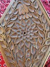 Vintage Hand Carved Wood Box 3d Flowers 15  X 7  Boho Farmhouse Triangle W  Lid