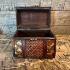 Vintage Woven Wood Treasure Chest Trinket Box Rustic Jewelry Storage