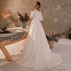 Elegant Wedding Dresses O-neck Long Sleeves Beading Pearls Buttons A Line Gowns