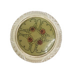 Vintage Vanity Art Deco Glass Powder Jar With Floral Faceted Top