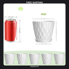6 Pack 4 Inch Round Plant Pots With Drainage Trays - White Striped Plastic
