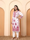 Women White Rayon Embroidered Kurta Set With Cotton Palazzo Indian Ethnic Wear