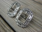 Floral Engraved Nickel Silver Cart Buckles Pair  3 4 