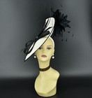 Mf173-1  white black  Kentucky Derby Wedding Tea Party Sinamay Large Fascinator