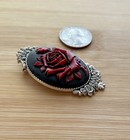Red Rose Cameo Brooch Pin  Hand Painted  Antiqued Silver Victorian Vintage Style