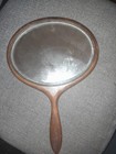 Vintage Hand Held Wooden  walnut     Beveled Mirror