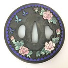 Cloisonne Copper Tsuba  7cm Round Sword Guard  Used  Antique Patina