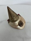 Buddhist Tibetan Mother Of Pearl Conch Shell Inlaid Stones In Brass Ritual