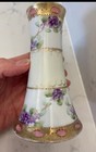 Antique Hat Pin Holder   Bud Vase  No Cushion  Handpainted Florals With Gold