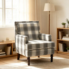 Vintage Linen Accent Chair With Nailhead Trim And Solid Wood Legs For Apartment