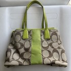 Coach Signature Logo Satchel Kiss Lock Zip Magnetic Lined Pockets Beige Brown