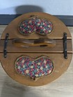 Vintage Country Wooden Sewing Basket Heart Lid Fabric Lined Rustic Home Decor