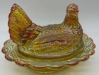 Chicken Hen On Nest Covered Dish - Marigold Glass - Mosser Usa - New Color