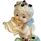 Vintage Mermaid Playing Harp Wall Plaque Ceramic Figurine Bathroom Pool Decor