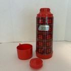 Vintage Aladdin Thermos Red And Black Plaid Checkered 1 Quart W cup Made In Usa