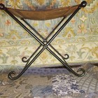 Vtg Antique Leather Saddle Hand Forged Wrought Iron Folding Bench Stool See Pic 