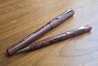 Vintage Unbranded Red Mottled Hard Rubber Fountain Pen pencil Set   Working  14k