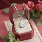 Teardrop White Fire Opal Pendant Sterling Silver Minimalist Dainty Necklace Gift