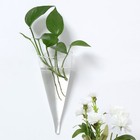 Reusable Cone Glass Wall Hanging Vase Clear Circular Flower Pot Decor