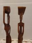 Pair Antique African Tribal Carved Wood Standing Statue Sculptures Man Woman
