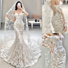 Elegant Mermaid Wedding Dresses Lace Applique Long Sleeve Strapless Bridal Gowns