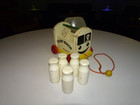 Vintage Wooden Dairy Wagon Pull Toy Playskool 1950s With Milk Bottles
