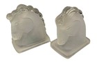 Pair Of Art Deco Clear Frosted Glass Horse Head Equestrian Figurine Bookends