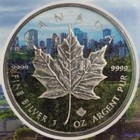 2017  5 Canada Colored Maple Leaf Antique Finish 1 Oz Silver Coin With Blister 