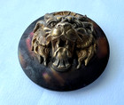 Antique 2 Pc  Smoky Brown Shell And Brass Picture Button  lion Head Mask  1  a07