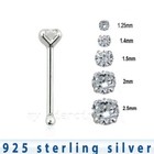 5pcs  22g  925 Sterling Silver Prong Set Cz Nose Bone Nose Stud Ring