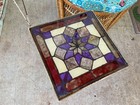 Wrought Iron End Side Patio Table Plant Stand Vtg Stained Glass Top Toleware