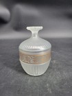 Vintage Frosted Glass Vanity Dresser   Powder Jar With Gold Scrollwork 5 5  Tall