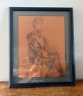 Vintage 1990s Original Charcoal Sketch Drawing Woman Portrait Signed 17x22
