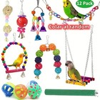 12pcs Pack Bird Toy Cage Bird Accessories Wood Parrot Toys Bird Toy Swing Suspen