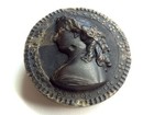 Large Antique Pressed Horn Classic Womans Head Picture Button   1-5 16  33mm