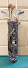 Antique Hickory Wood Shaft Golf Clubs   Vintage All Leather Stovepipe Bag