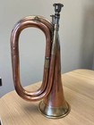 Antique Copper   Brass Military Bugle     Threaded Mouthpiece W  Chain  Suspension