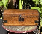 18th-19th Century American Dome Top Pine Trunk Brass Studded Hand Forged Iron
